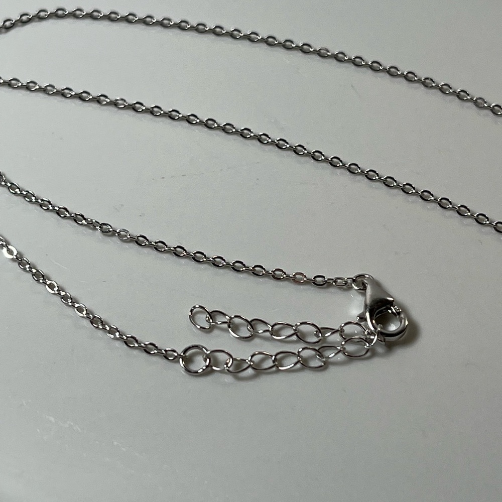925 Sterling Silver Rhodium Plated Dainty Blue Agate Clover Flower Necklace - Picture 3 of 5